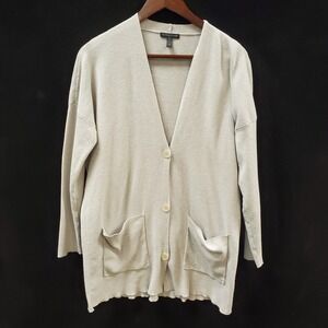 Eileen Fisher Organic Cotton Blend Cardigan Size S Gray Elevated Basic Old Money